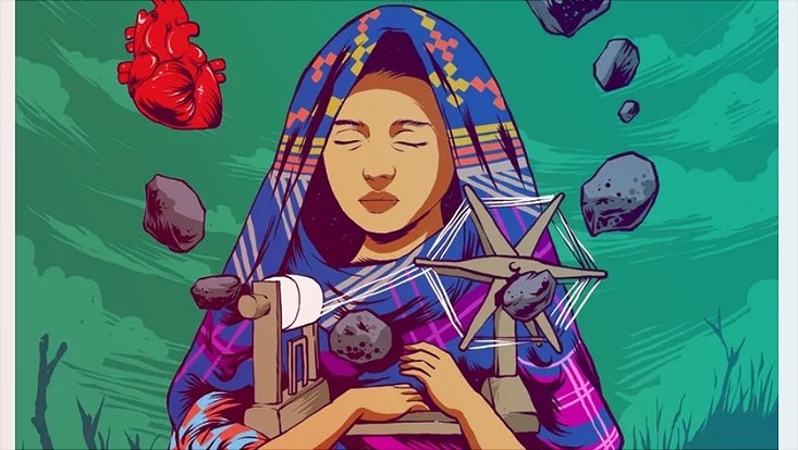 Filmplakat zu Film, Mädchen mit Kopftuch das Garn spinnt