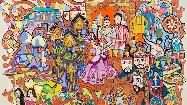 "Mga Pagdiriwang" ("Festivals/Fiestas") – Original art in acrylic by Reuben Laurente, cropped